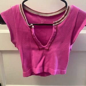 Urban Outfitters Fuchsia Ribbed Cropped Tank with Contrast Trim